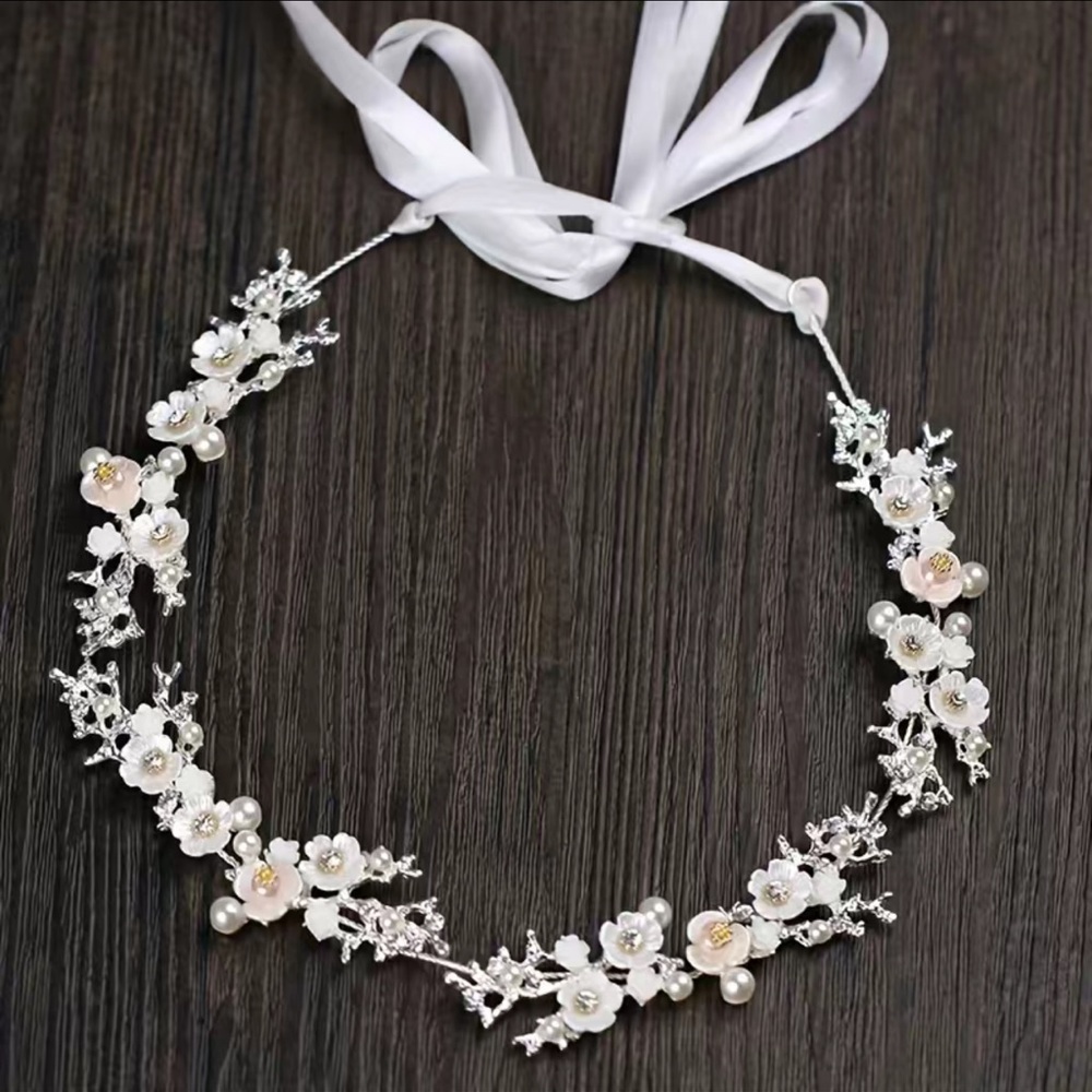 1pc Girls Silver Flower Faux Pearl Headband Hair Accessories